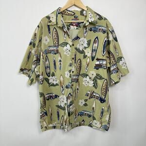 Joe Kealokas Reyn Spooner Hawaiian Shirt Mens XXL Green Surf Board Station Wagon